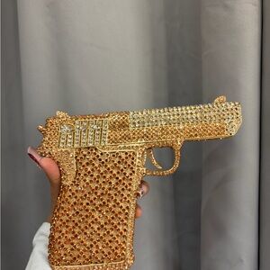 Gold Crystal Pistol Clutch Handbag